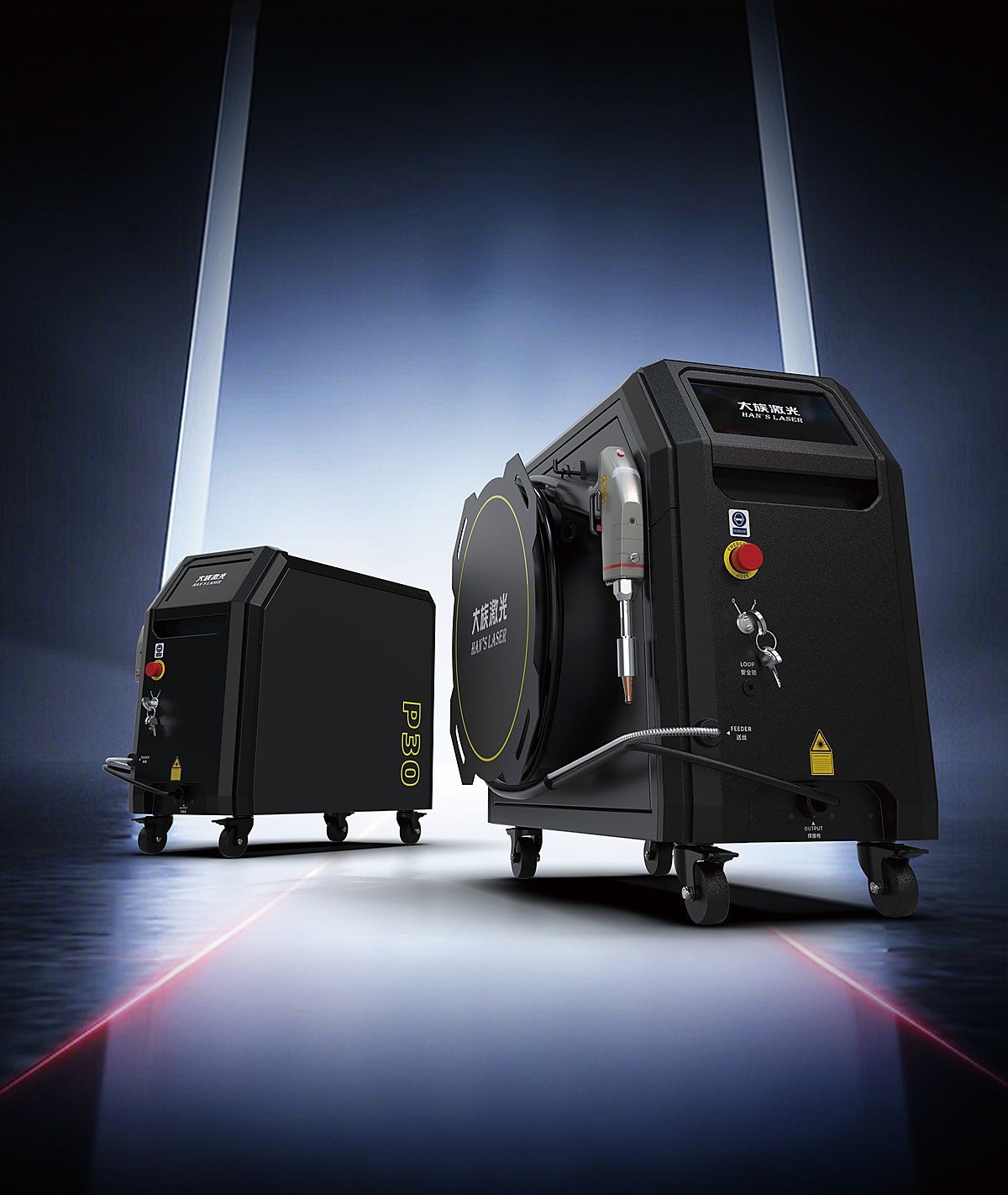 Two P30 units: portable body and the wheeled configuration